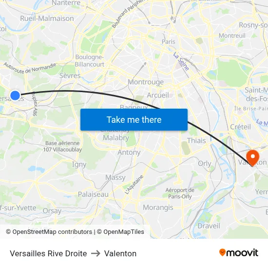 Versailles Rive Droite to Valenton map