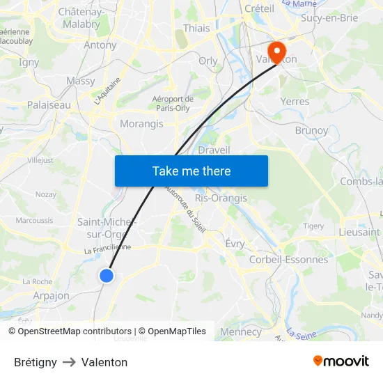 Brétigny to Valenton map