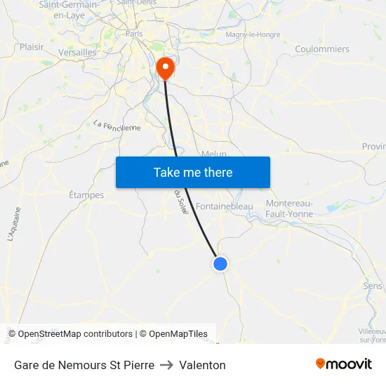 Gare de Nemours St Pierre to Valenton map
