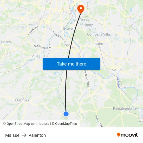 Maisse to Valenton map