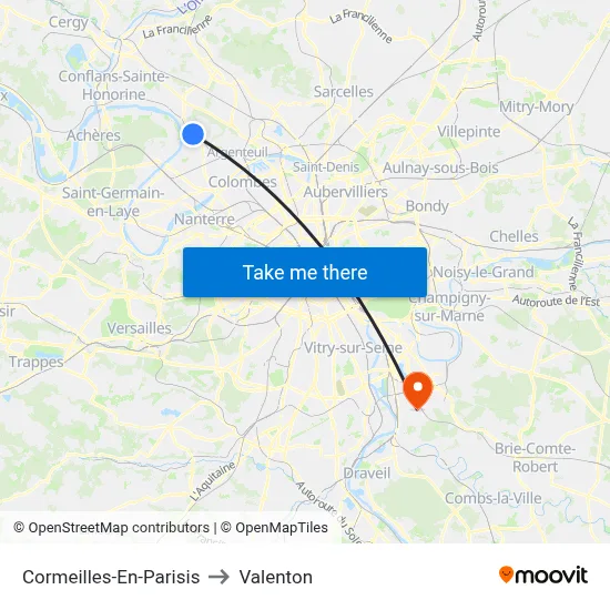 Cormeilles-En-Parisis to Valenton map