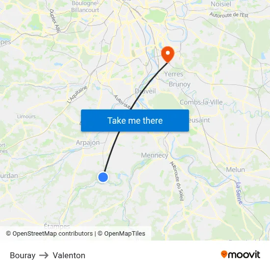 Bouray to Valenton map