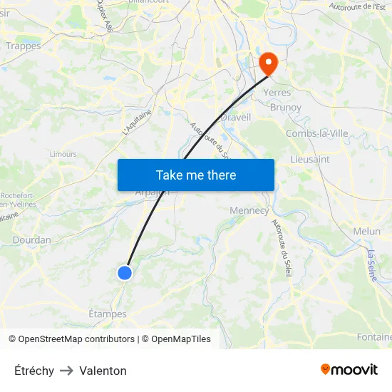 Étréchy to Valenton map