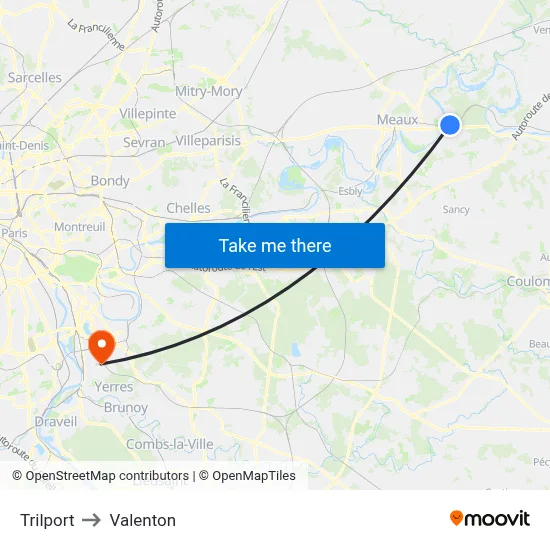 Trilport to Valenton map