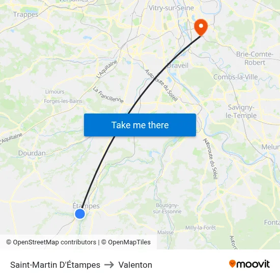 Saint-Martin D'Étampes to Valenton map