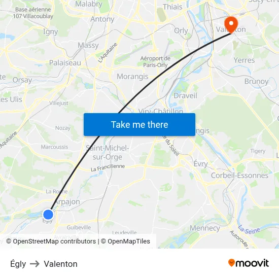 Égly to Valenton map