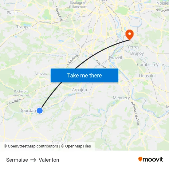Sermaise to Valenton map