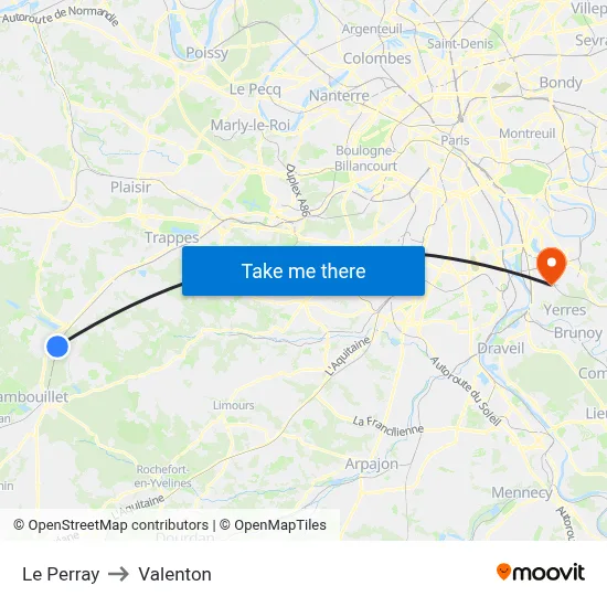 Le Perray to Valenton map