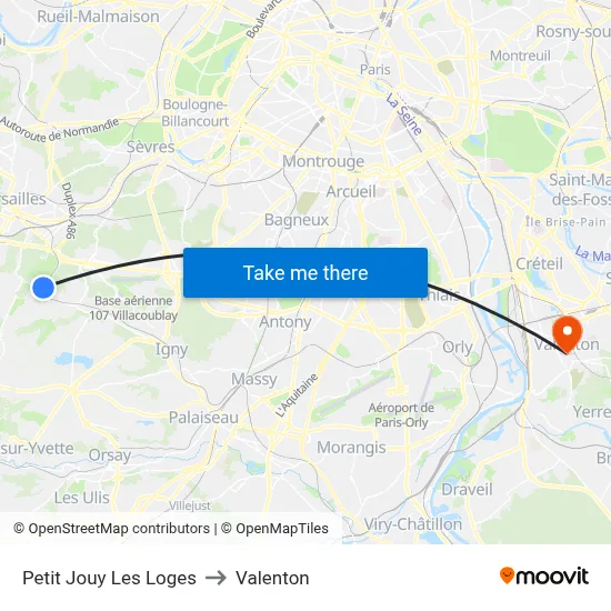 Petit Jouy Les Loges to Valenton map