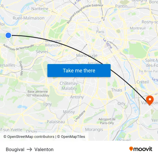 Bougival to Valenton map