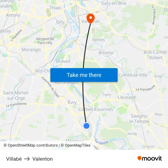 Villabé to Valenton map