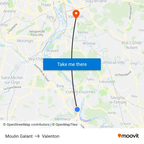 Moulin Galant to Valenton map