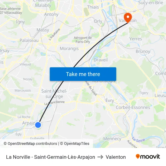 La Norville - Saint-Germain-Lès-Arpajon to Valenton map