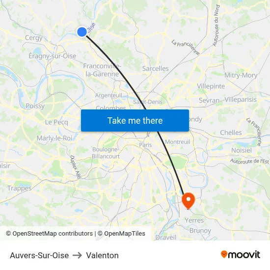 Auvers-Sur-Oise to Valenton map