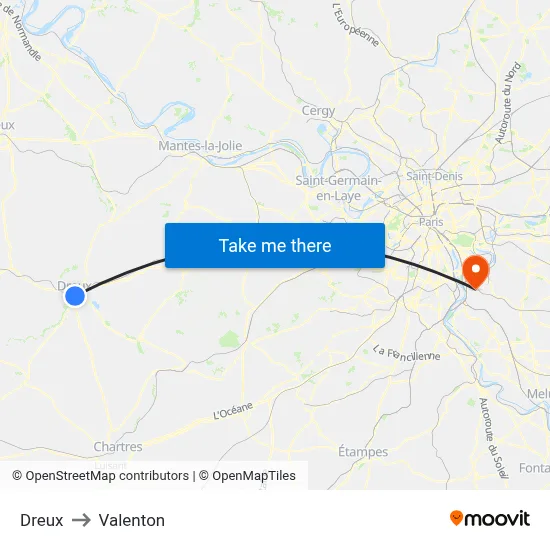 Dreux to Valenton map