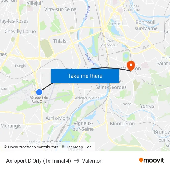 Aéroport D’Orly (Terminal 4) to Valenton map