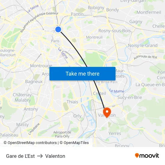 Gare de L'Est to Valenton map
