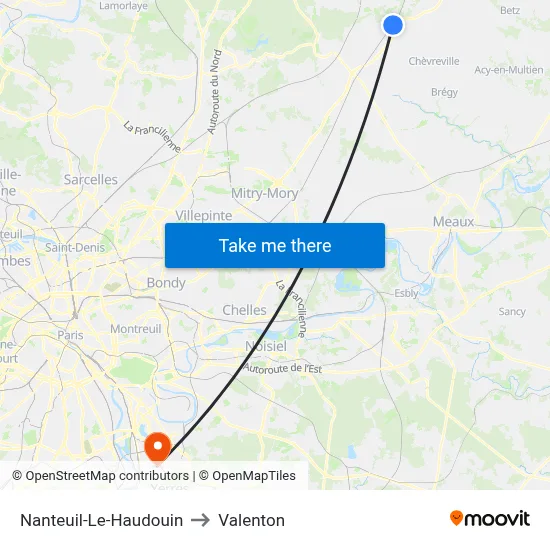 Nanteuil-Le-Haudouin to Valenton map