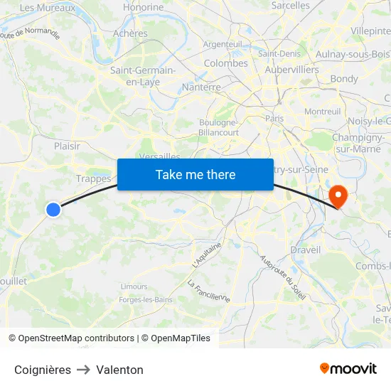 Coignières to Valenton map
