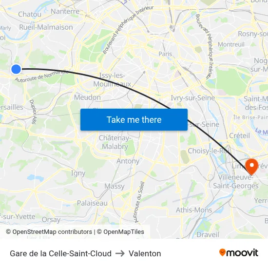 Gare de la Celle-Saint-Cloud to Valenton map