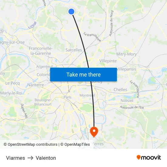 Viarmes to Valenton map