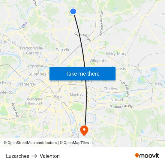 Luzarches to Valenton map