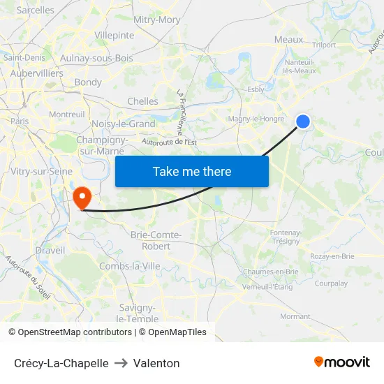 Crécy-La-Chapelle to Valenton map