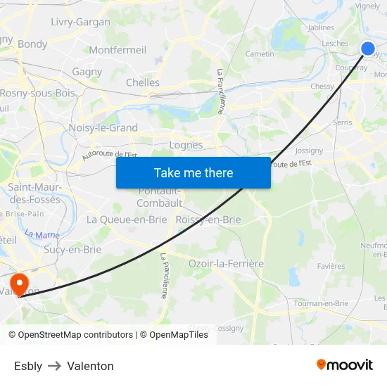 Esbly to Valenton map