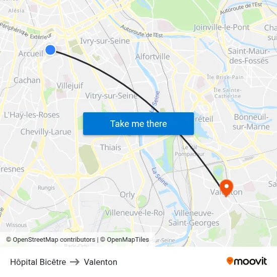 Hôpital Bicêtre to Valenton map