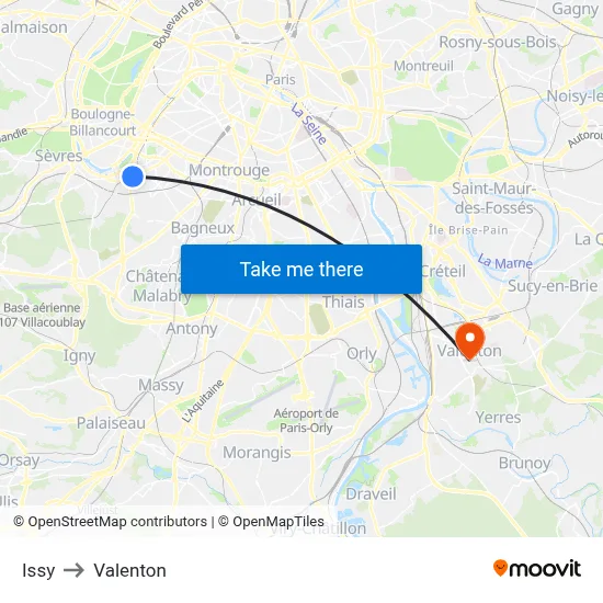 Issy to Valenton map