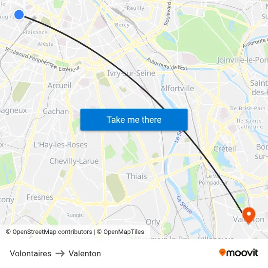 Volontaires to Valenton map