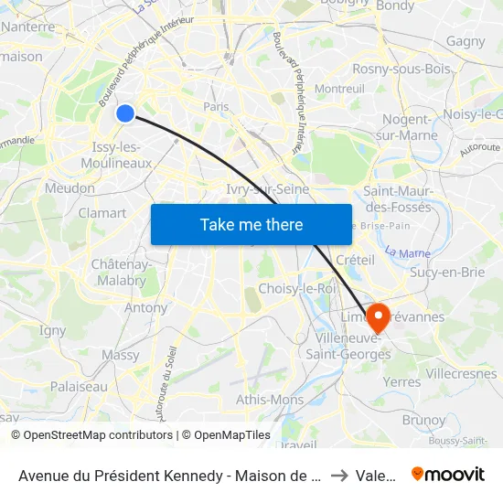 Avenue du Président Kennedy - Maison de Radio France to Valenton map