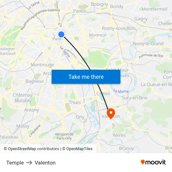 Temple to Valenton map