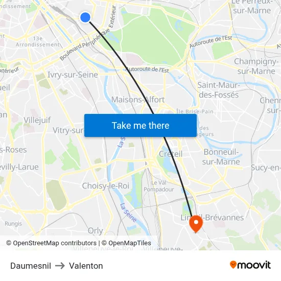 Daumesnil to Valenton map