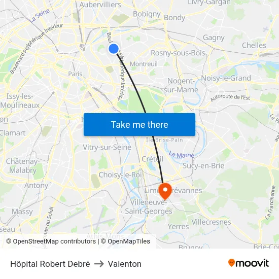 Hôpital Robert Debré to Valenton map