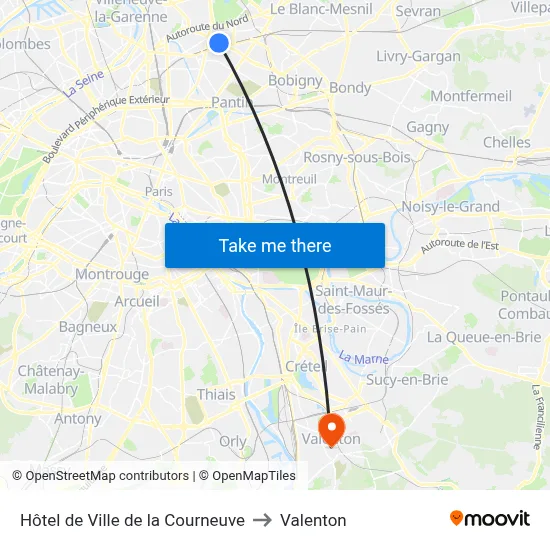 Hôtel de Ville de la Courneuve to Valenton map