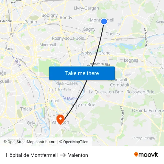Hôpital de Montfermeil to Valenton map