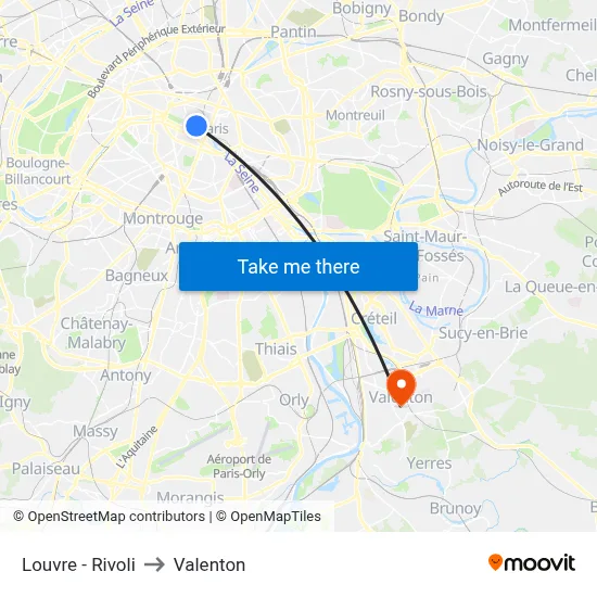 Louvre - Rivoli to Valenton map
