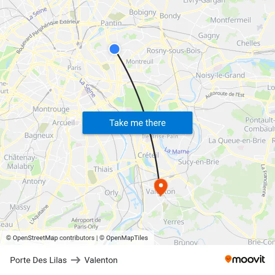 Porte Des Lilas to Valenton map