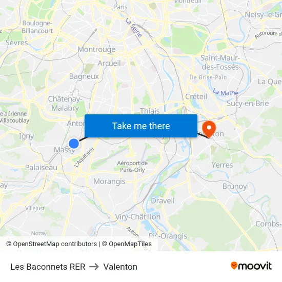Les Baconnets RER to Valenton map