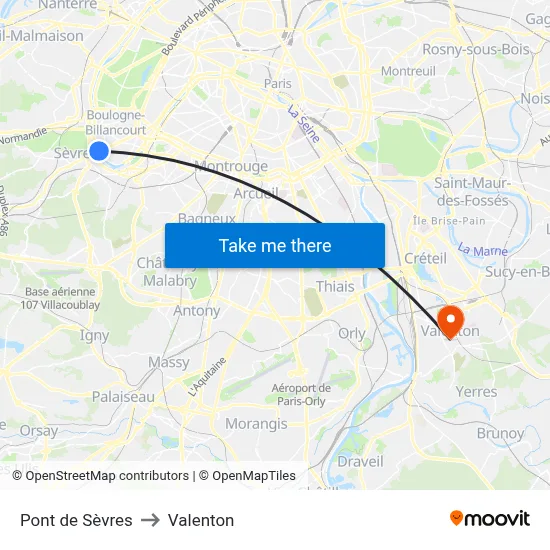 Pont de Sèvres to Valenton map