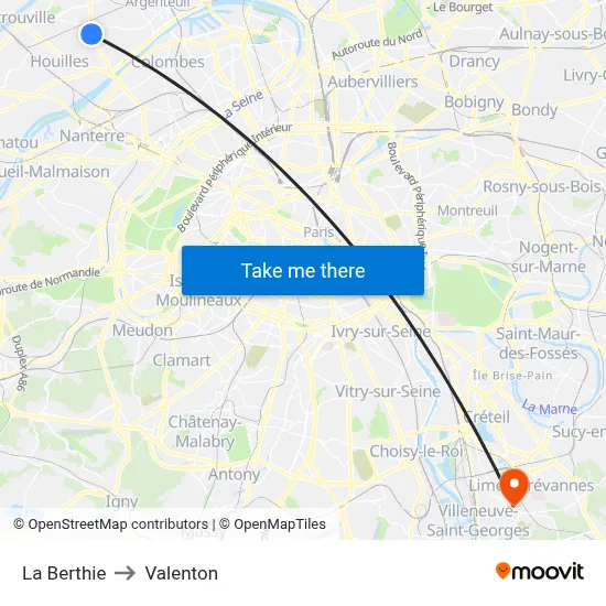 La Berthie to Valenton map