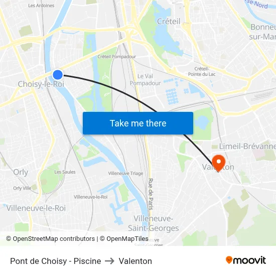 Pont de Choisy - Piscine to Valenton map