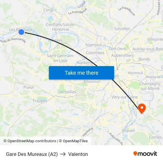 Gare Des Mureaux (A2) to Valenton map