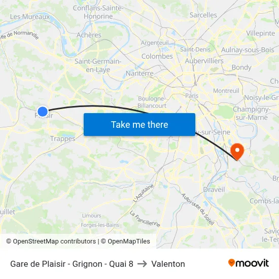 Gare de Plaisir - Grignon - Quai 8 to Valenton map