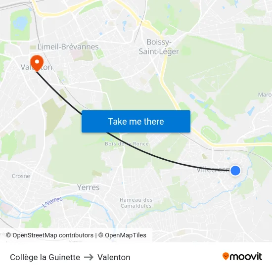 Collège la Guinette to Valenton map