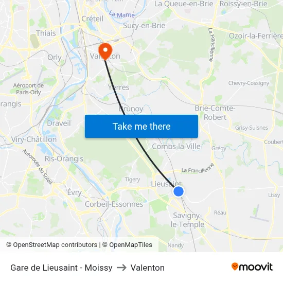 Gare de Lieusaint - Moissy to Valenton map