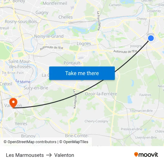 Les Marmousets to Valenton map