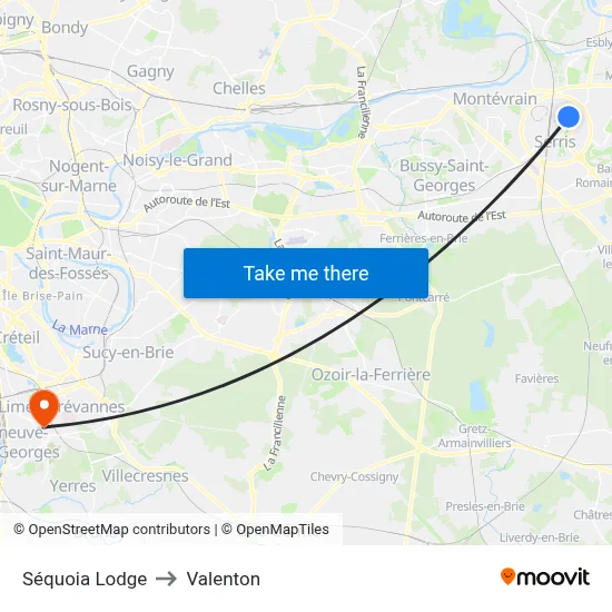 Séquoia Lodge to Valenton map