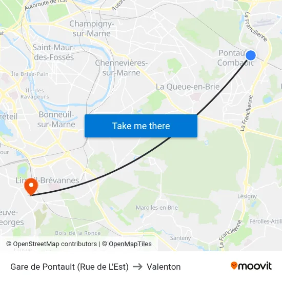 Gare de Pontault (Rue de L'Est) to Valenton map